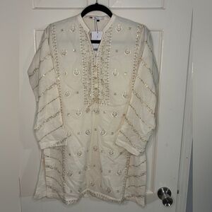 Elegant Cream Kurta with Gold Embroidery